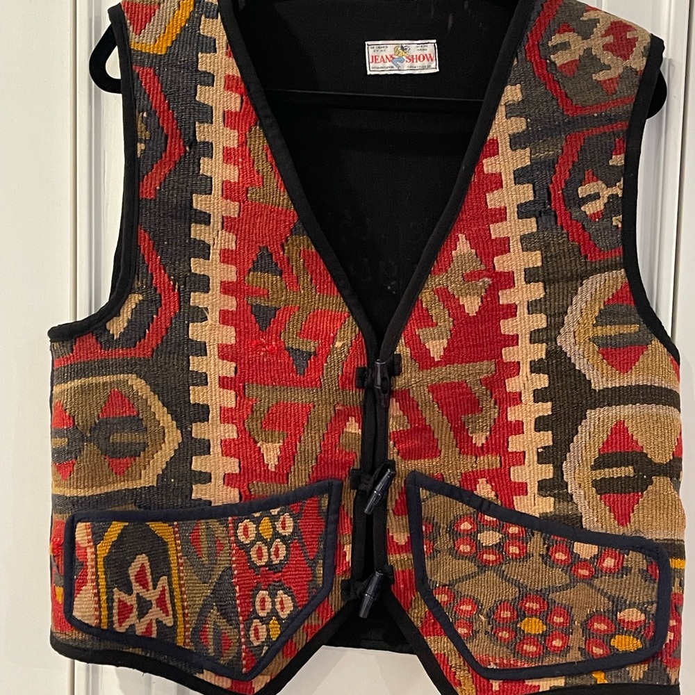 Vintage 1970’s Kilim Rug Woven Front Vest. Boho vest, tribal vest by Jeans Show